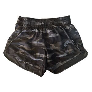 Athleta Mesh Racer Run Shorts Women size S Small LINED Camo Black Inseam 4"